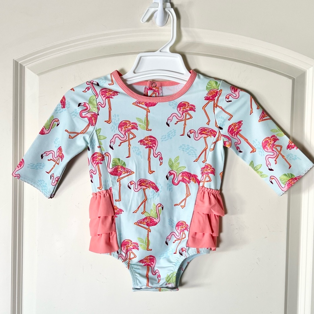 Mud Pie Flamingo UPF 50+ Rash Guard Swim Bathing Suit 12-18 months